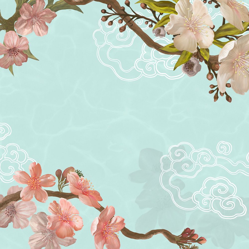 Japanese sakura aesthetic background, traditional flower border, editable design