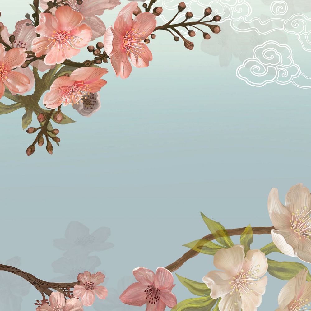 Japanese sakura aesthetic background, traditional flower border, editable design