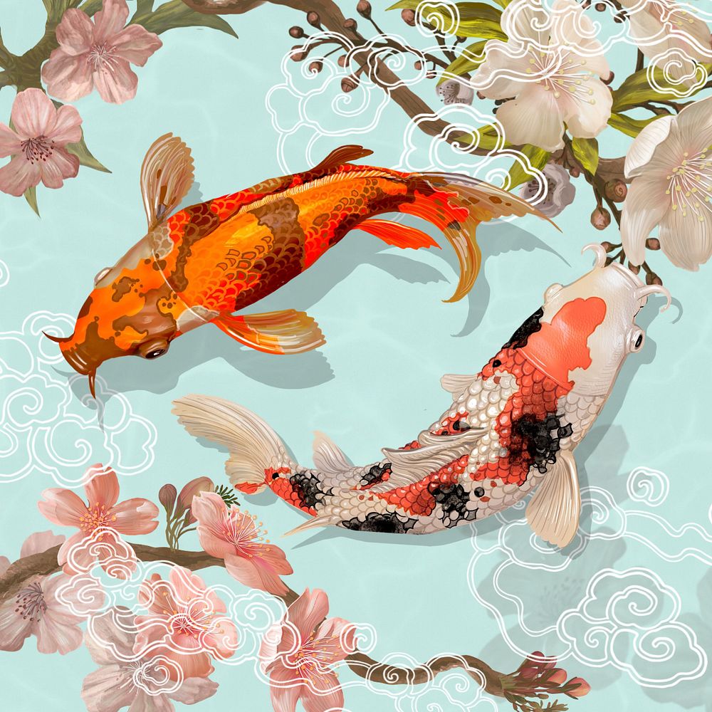 Japanese koi fish, traditional aesthetic illustration, editable design