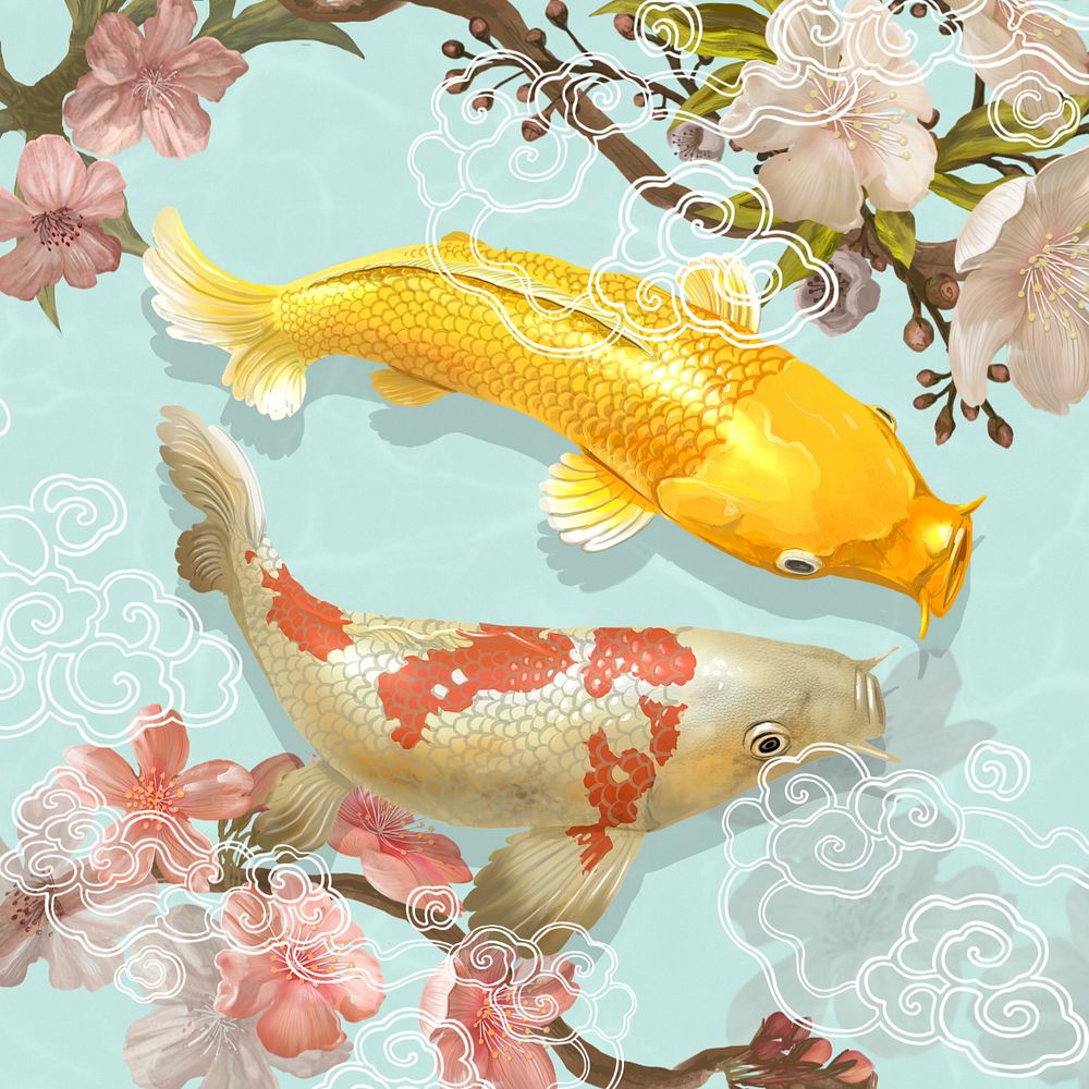 Japanese koi fish, traditional aesthetic illustration, editable design