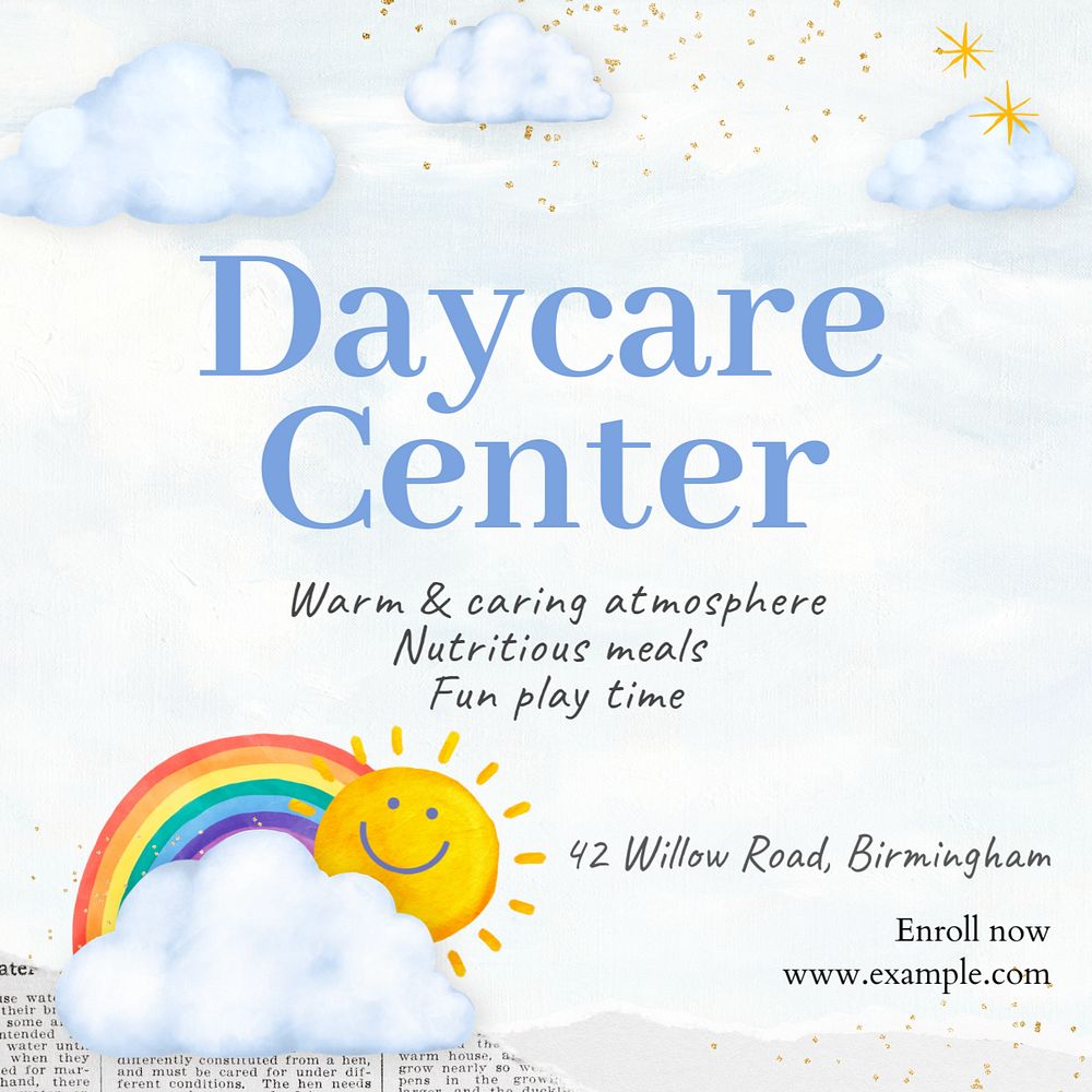 Daycare center Instagram post template, editable design