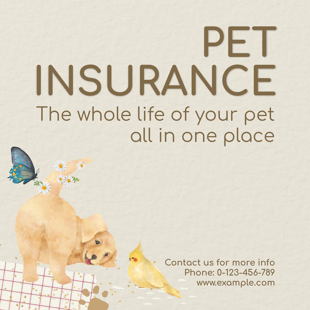 Pet insurance Instagram post template, editable design