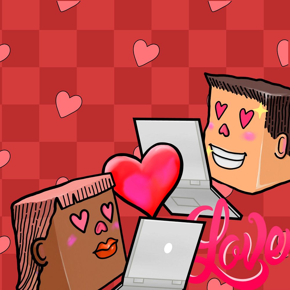 Online dating, editable funky cartoon character design