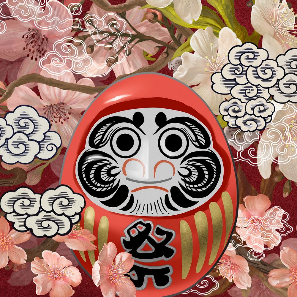 Japanese Daruma doll, traditional illustration, editable design