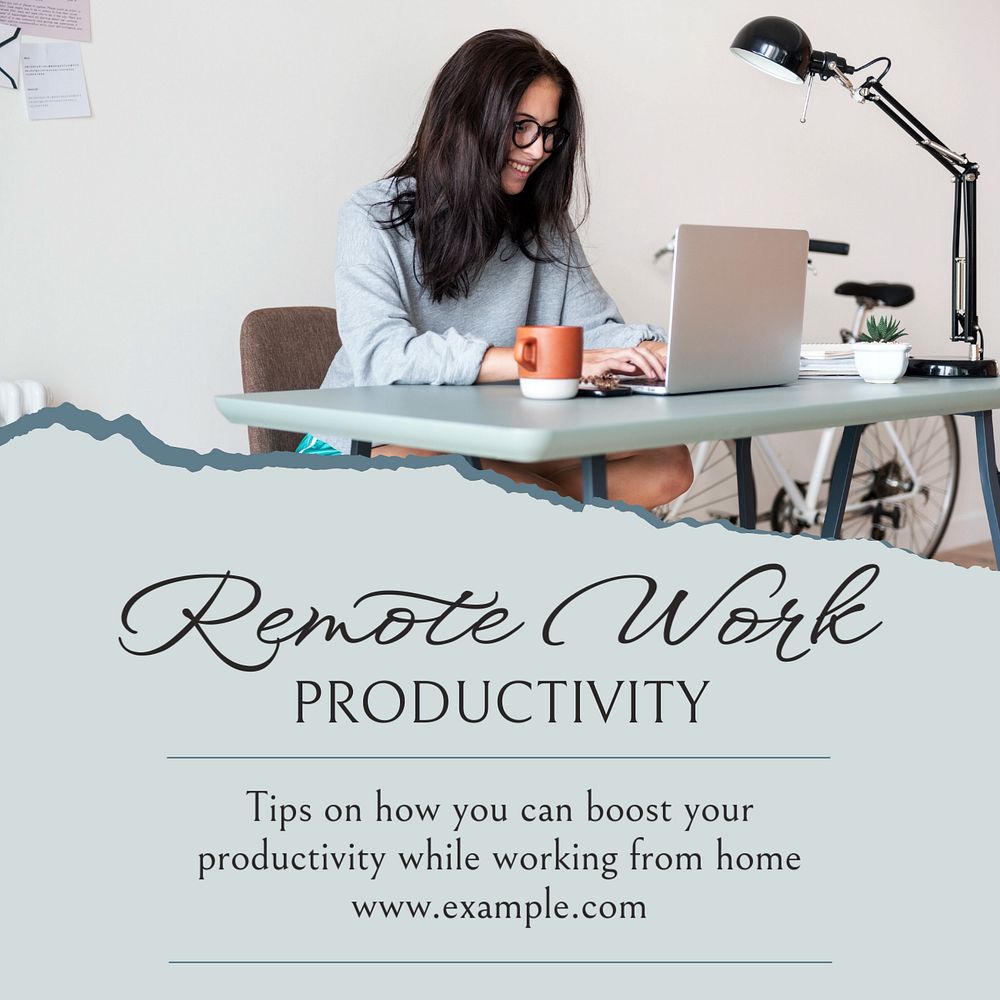 Remote work productivity Instagram post template, editable social media ad