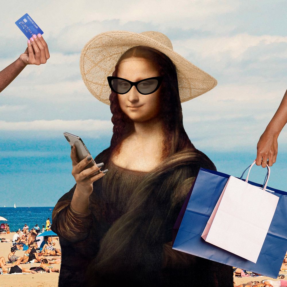 Mona Lisa shopping art remix. Remixed by rawpixel.