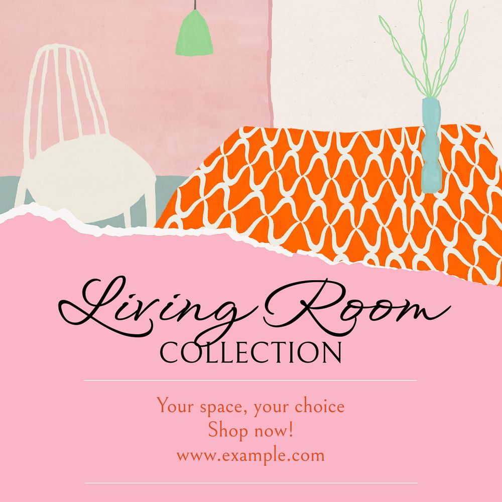 Living room decor Instagram post template, editable social media ad