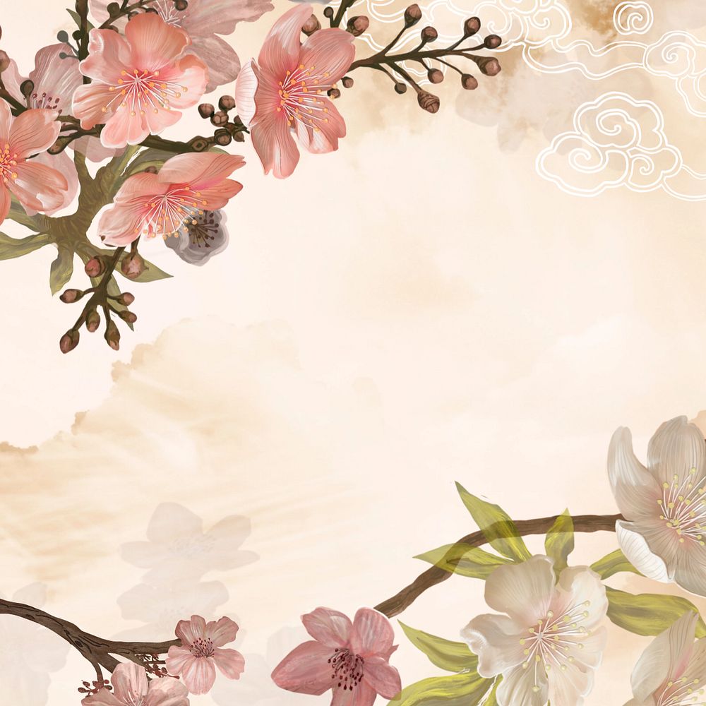 Japanese sakura aesthetic background, traditional flower border, editable design