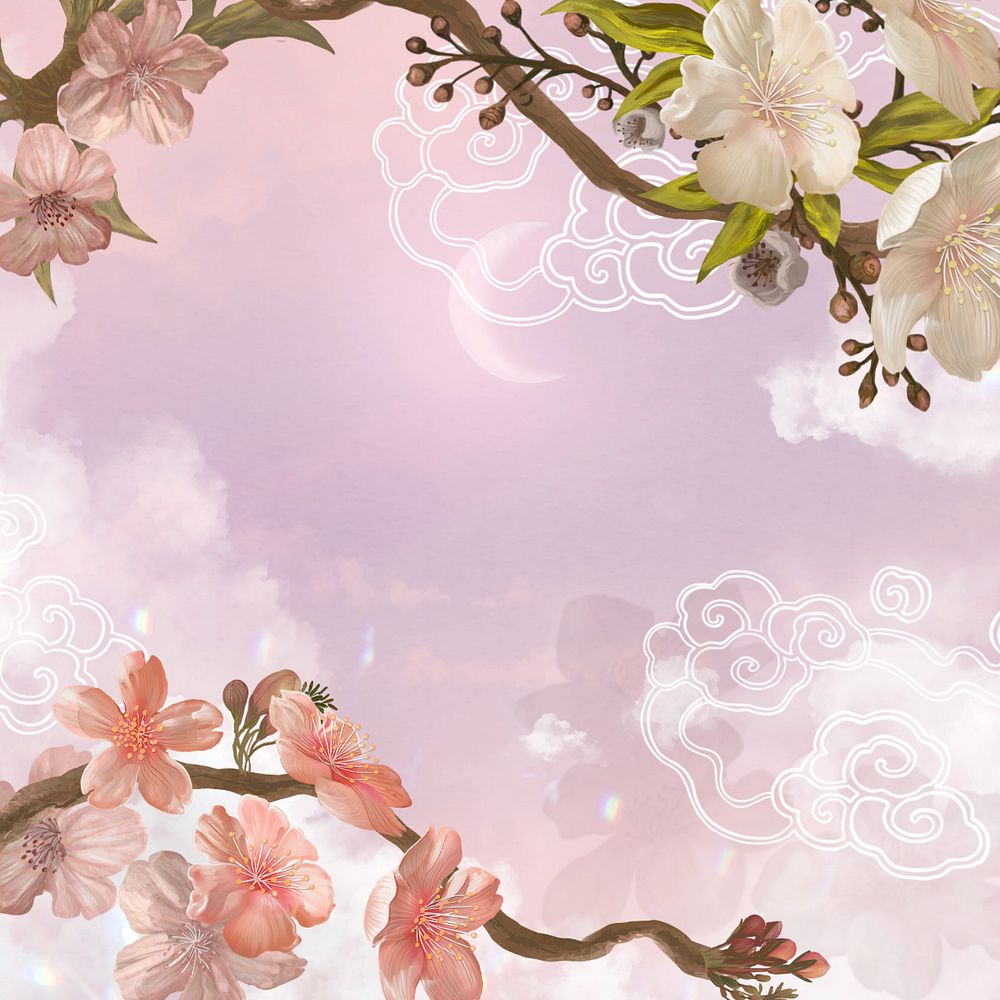 Japanese sakura aesthetic background, traditional flower border, editable design