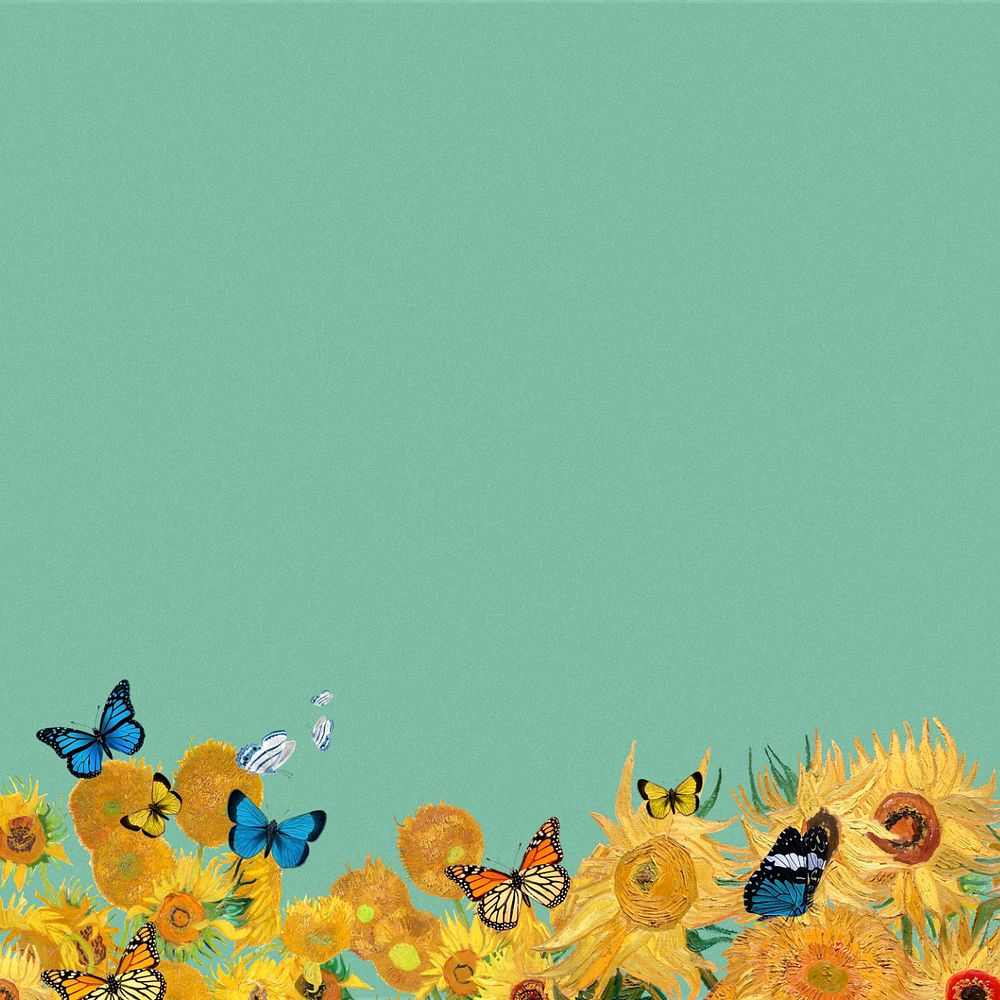 Sunflower green border background, vintage artwork. Remixed by rawpixel.