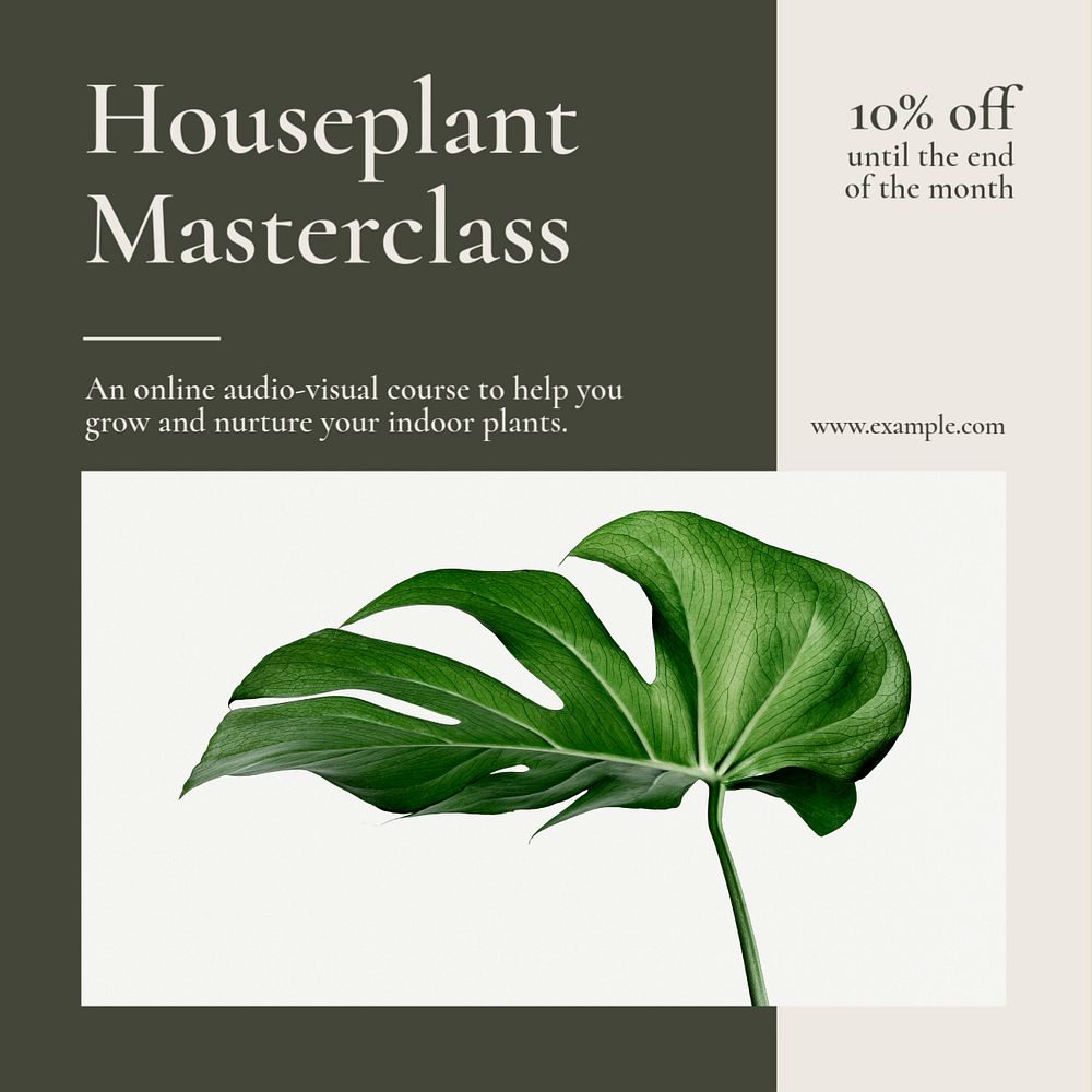 Houseplant masterclass Instagram post template, editable social media ad