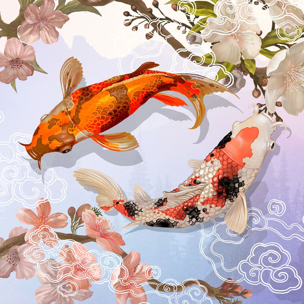 Japanese koi fish, traditional aesthetic illustration, editable design