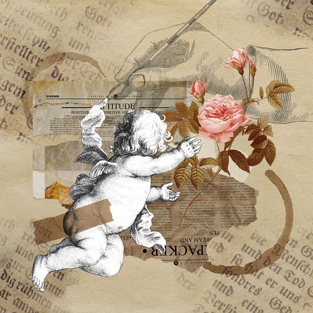 Vintage cupid collage, paper crafts, editable design