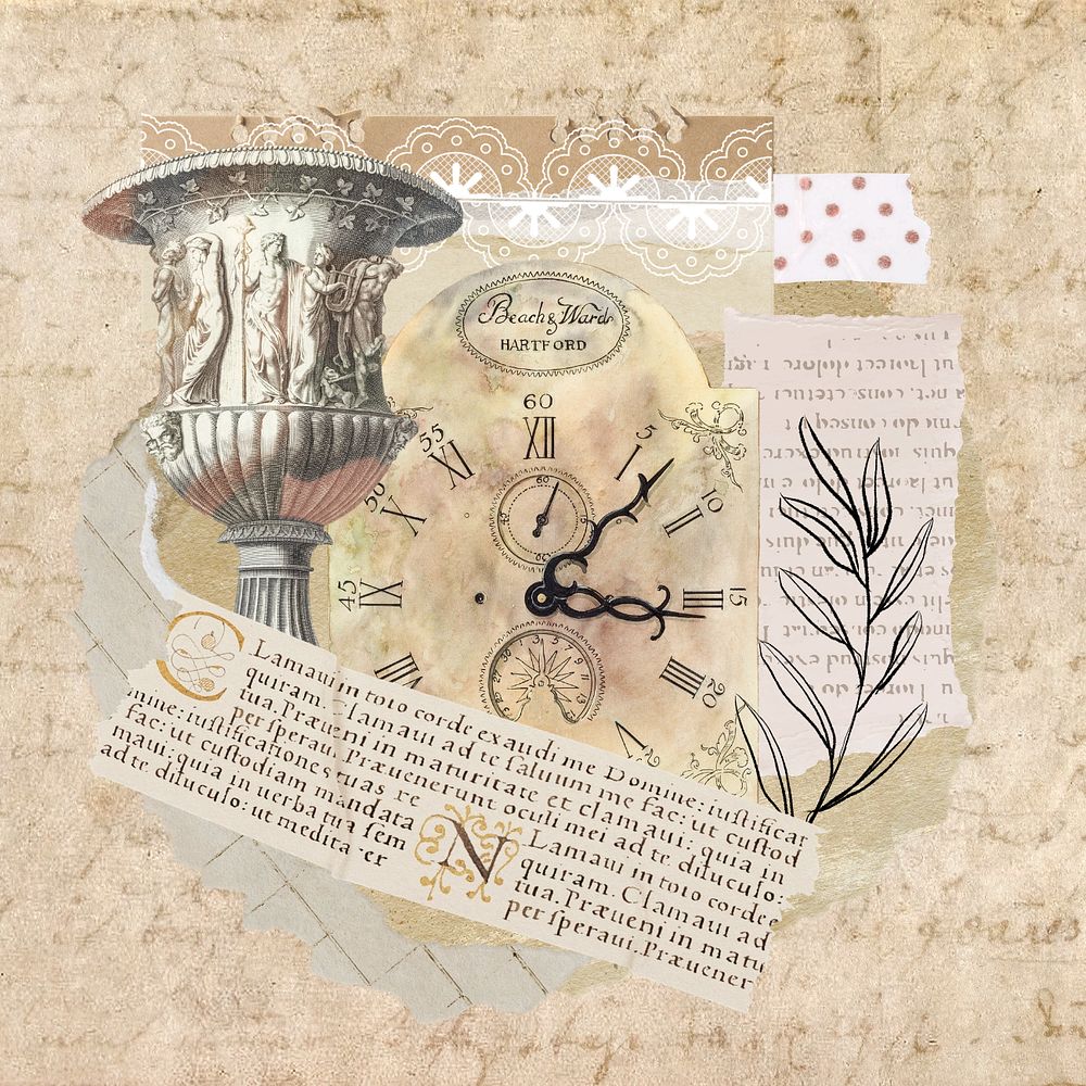 Antique objects collage, ephemera style, editable design