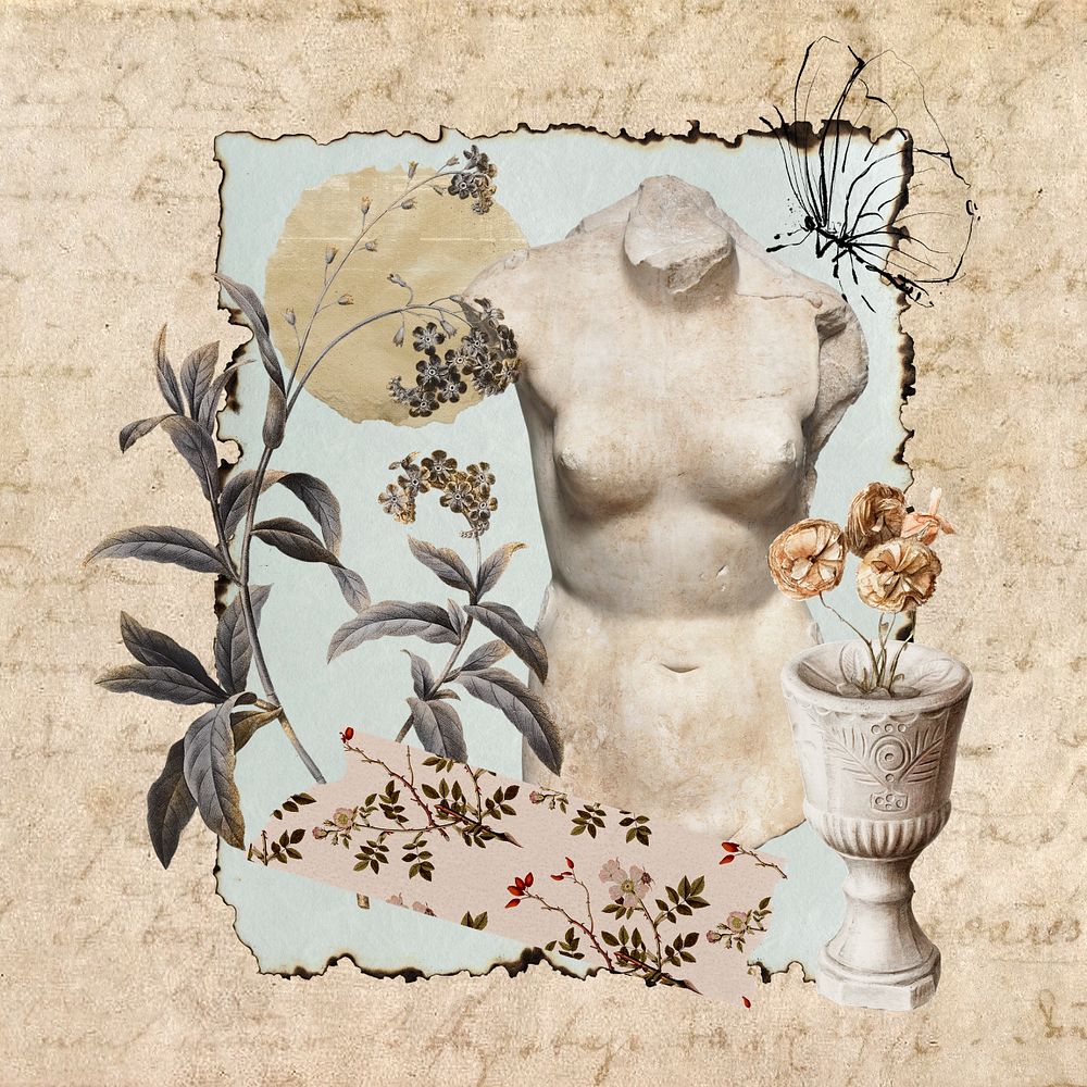 Greek sculpture collage, vintage paper crafts, editable design