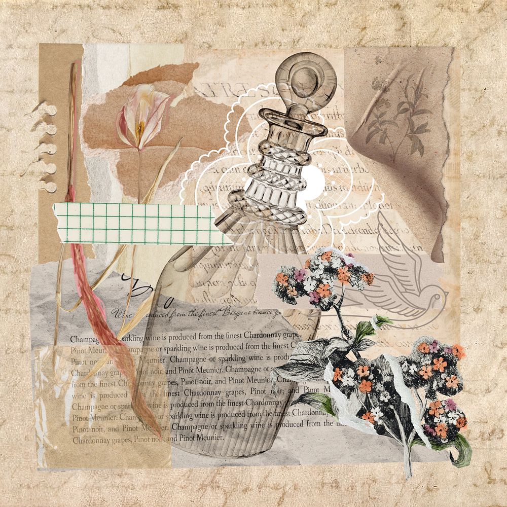 Vintage floral scrapbook, ripped paper, editable design