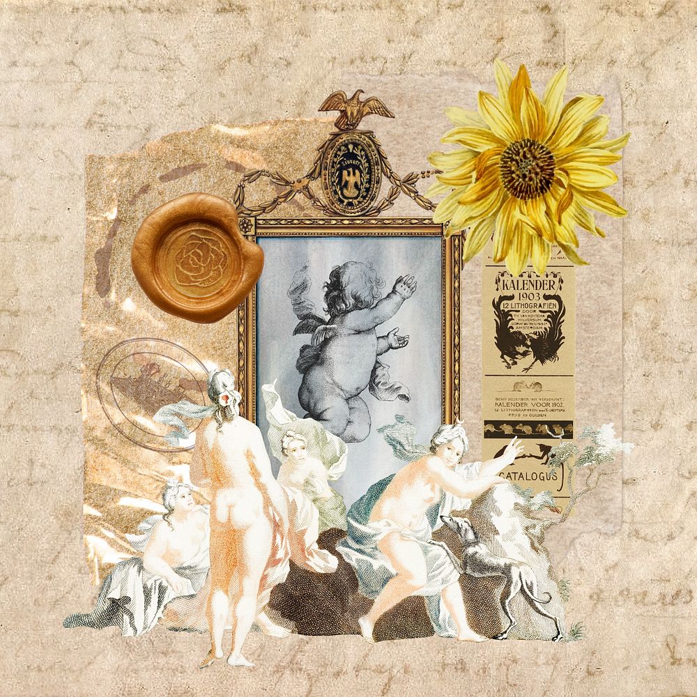 Vintage Greek cherub, paper collage, editable design