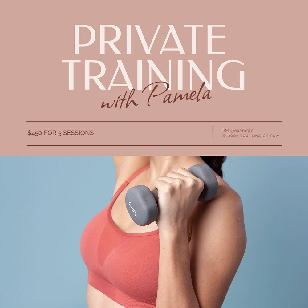 Private training Instagram post template, editable social media ad