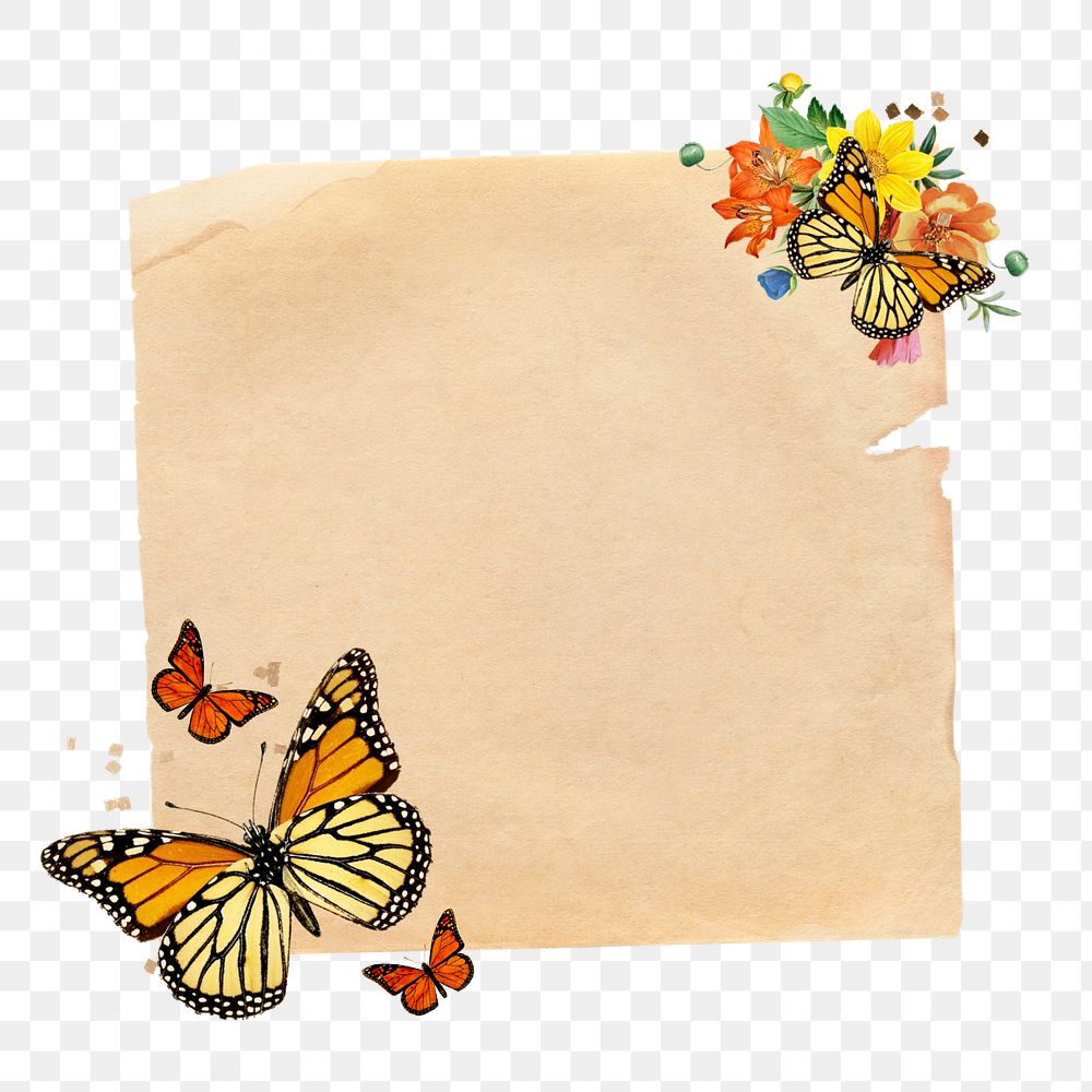 Aesthetic butterflies png, note paper remix, editable design