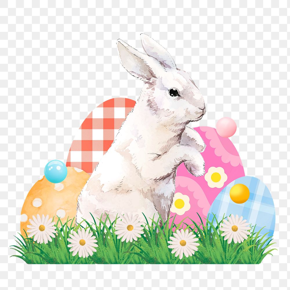 Easter bunny and eggs png, creative remix, editable design