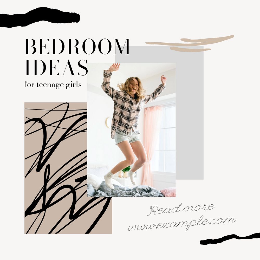 Bedroom ideas Instagram post template, editable social media ad