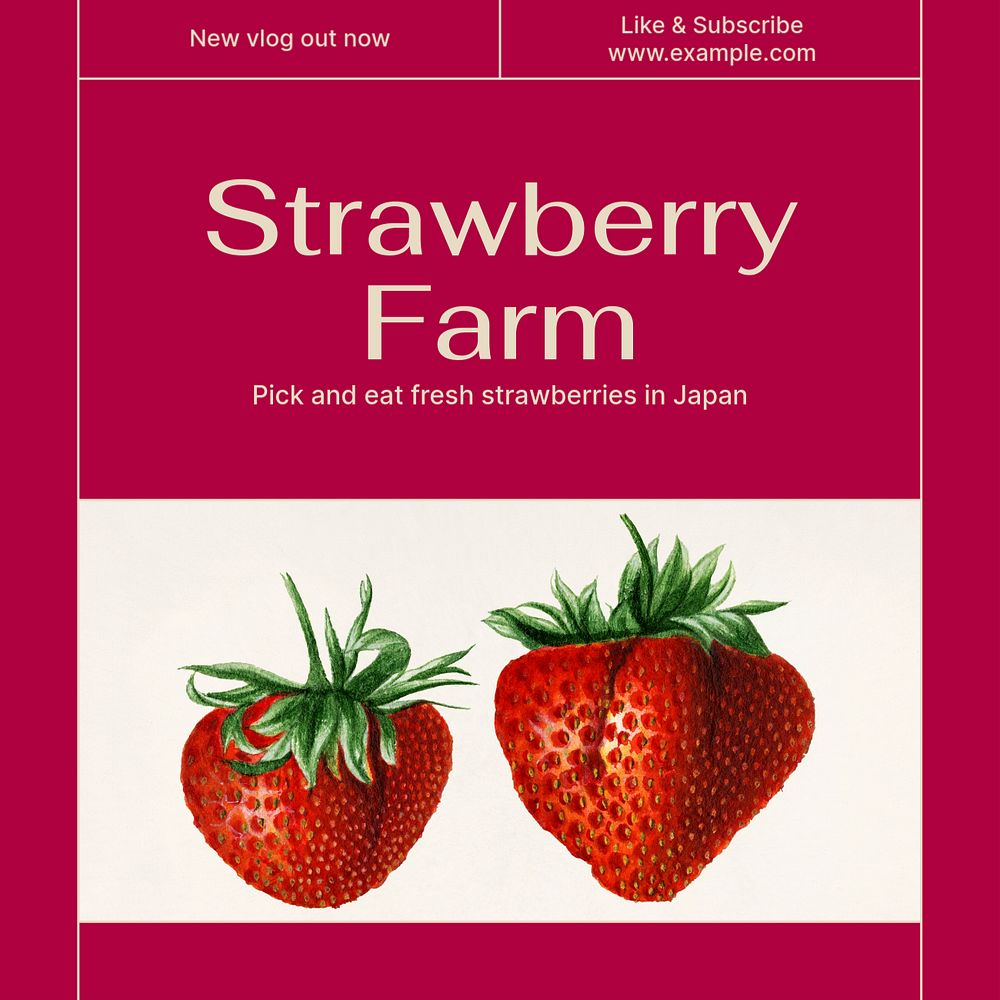 Strawberry farm Instagram post template, editable social media ad