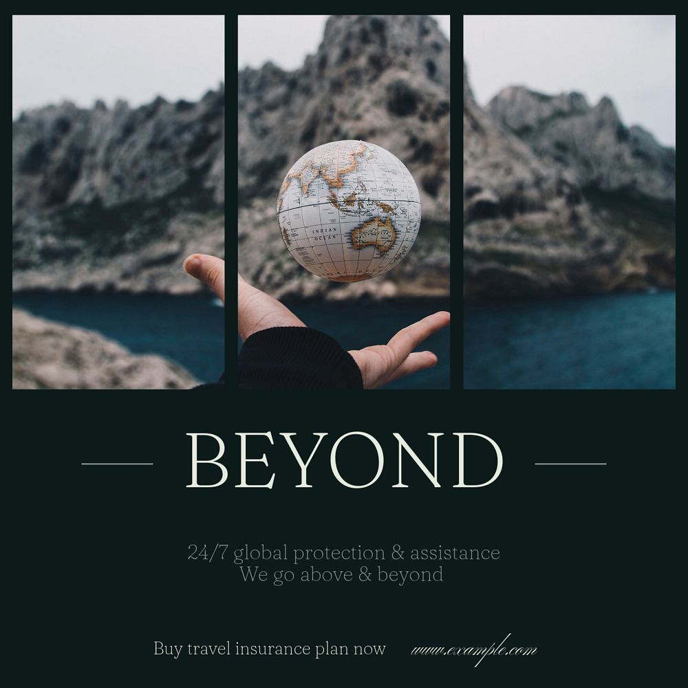 Travel insurance Instagram post template, editable social media ad