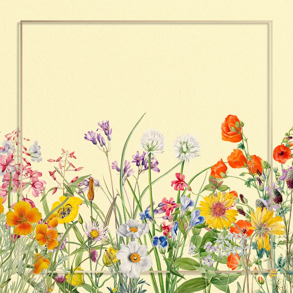 Editable Spring botanical border, gold frame illustration design