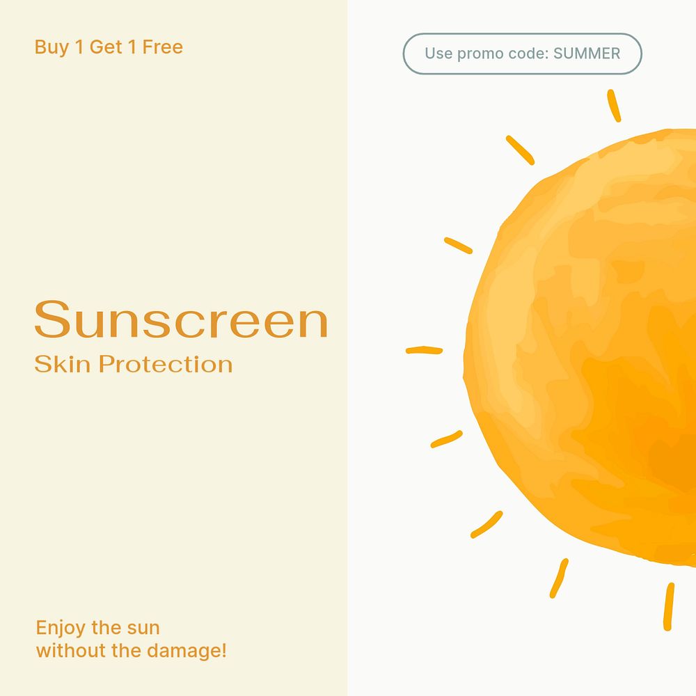 Sunscreen advertisement Instagram post template, editable social media ad