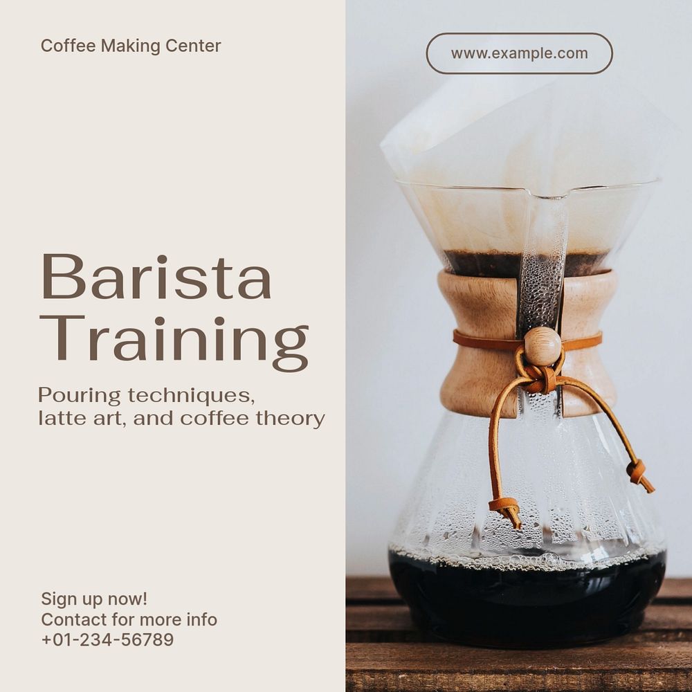 Barista training Instagram post template, editable social media ad