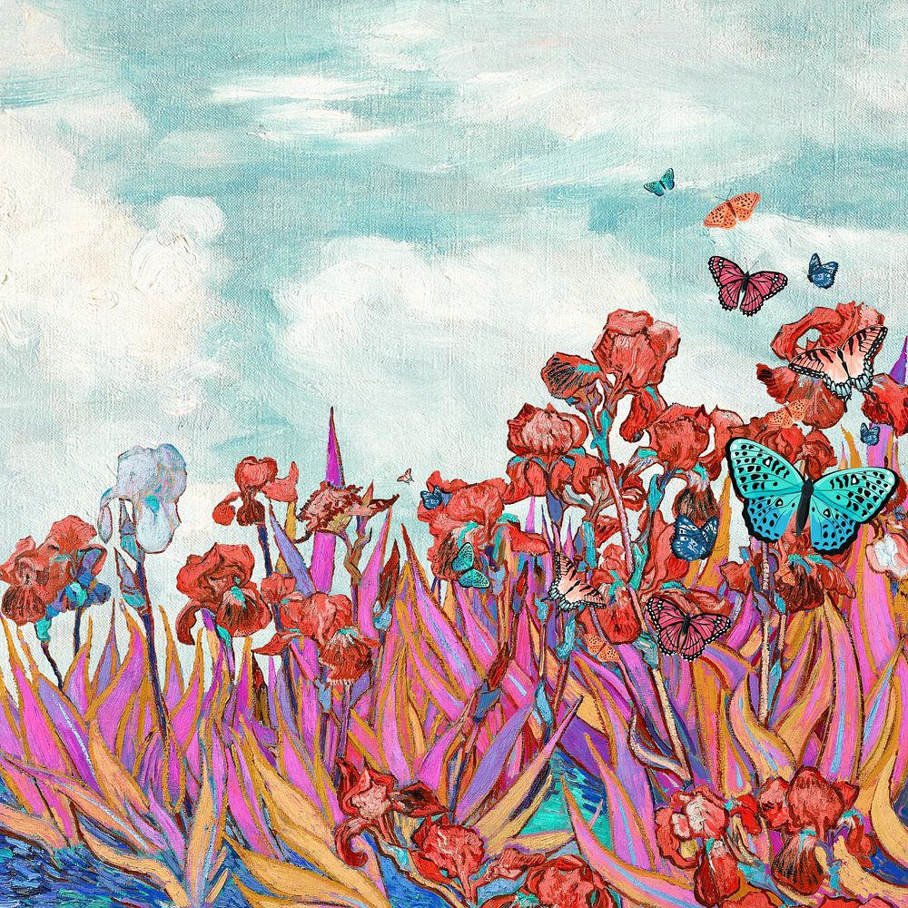 Van Gogh's Irises background, art remix. Remixed by rawpixel.