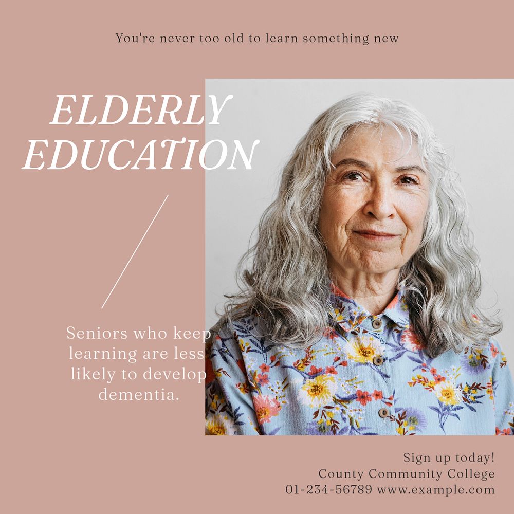 Elderly education Instagram post template, editable social media ad