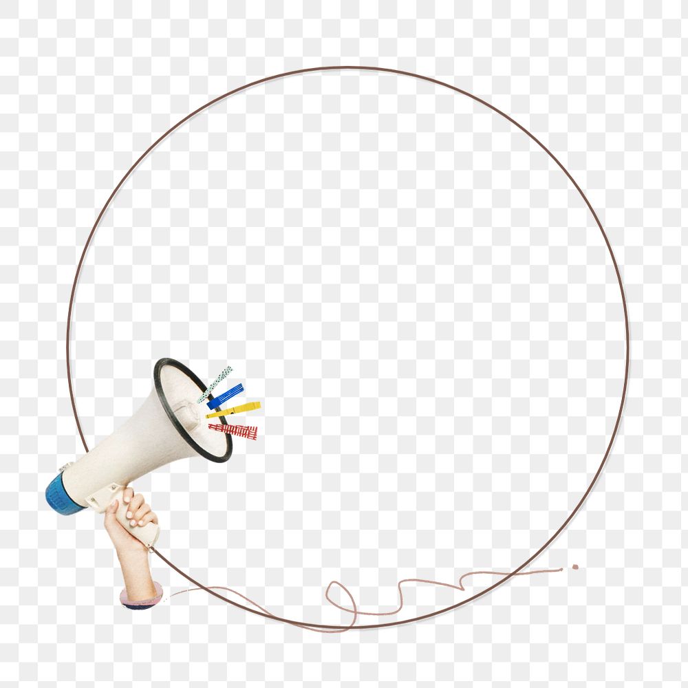 Round frame element png, editable megaphone collage element design