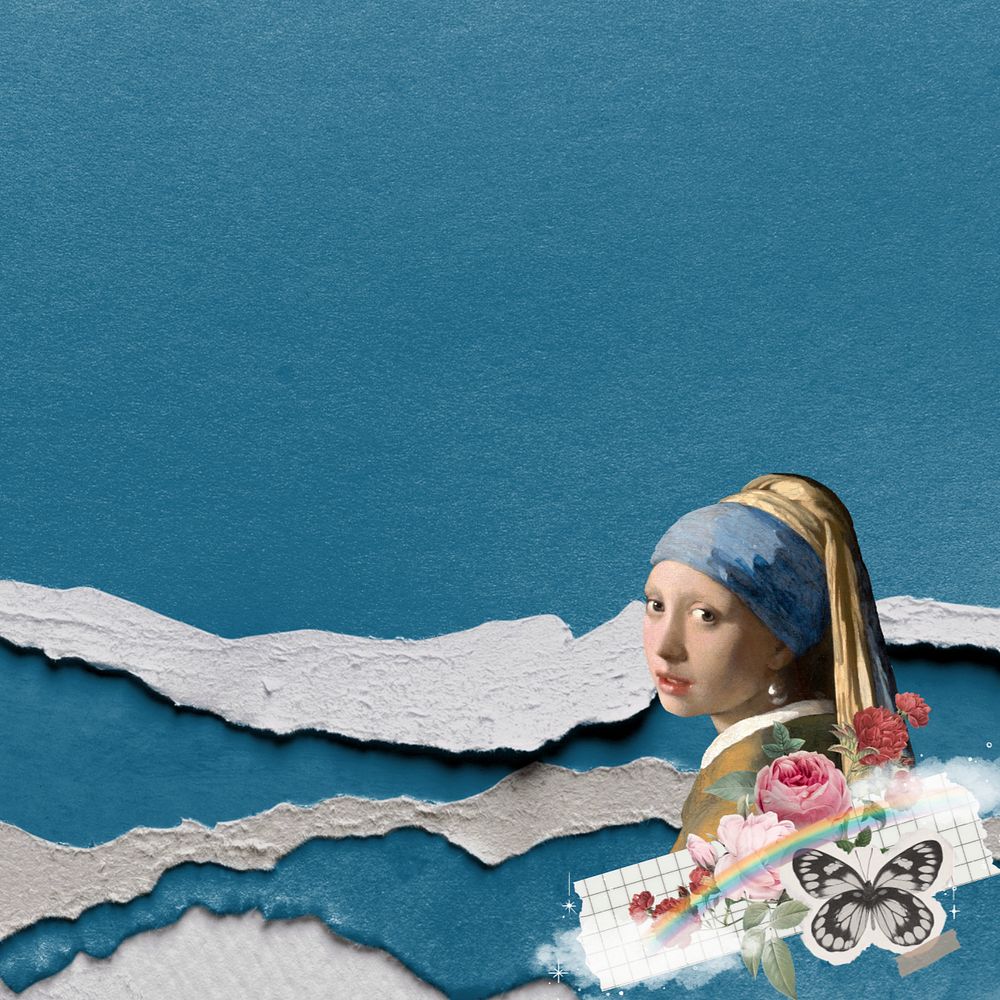 Vermeer girl ripped paper background, customizable design. Famous artwork remixed by rawpixel.