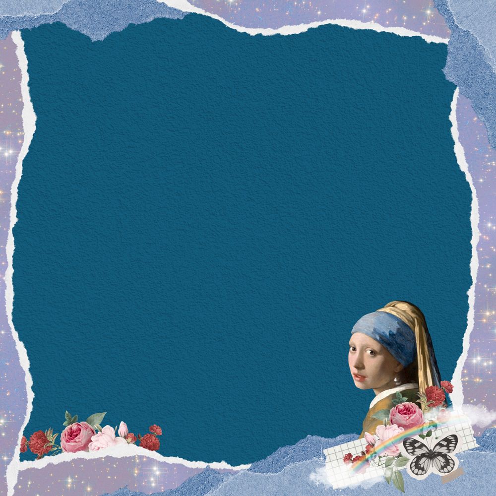 Vermeer girl ripped paper frame, editable design. Famous artwork remixed by rawpixel.