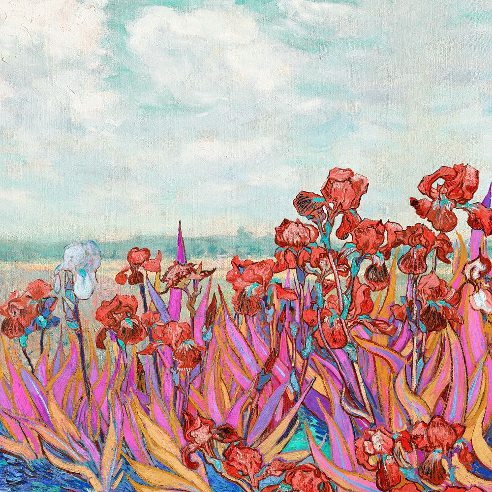 Van Gogh's Irises border background, vintage painting. Remixed by rawpixel