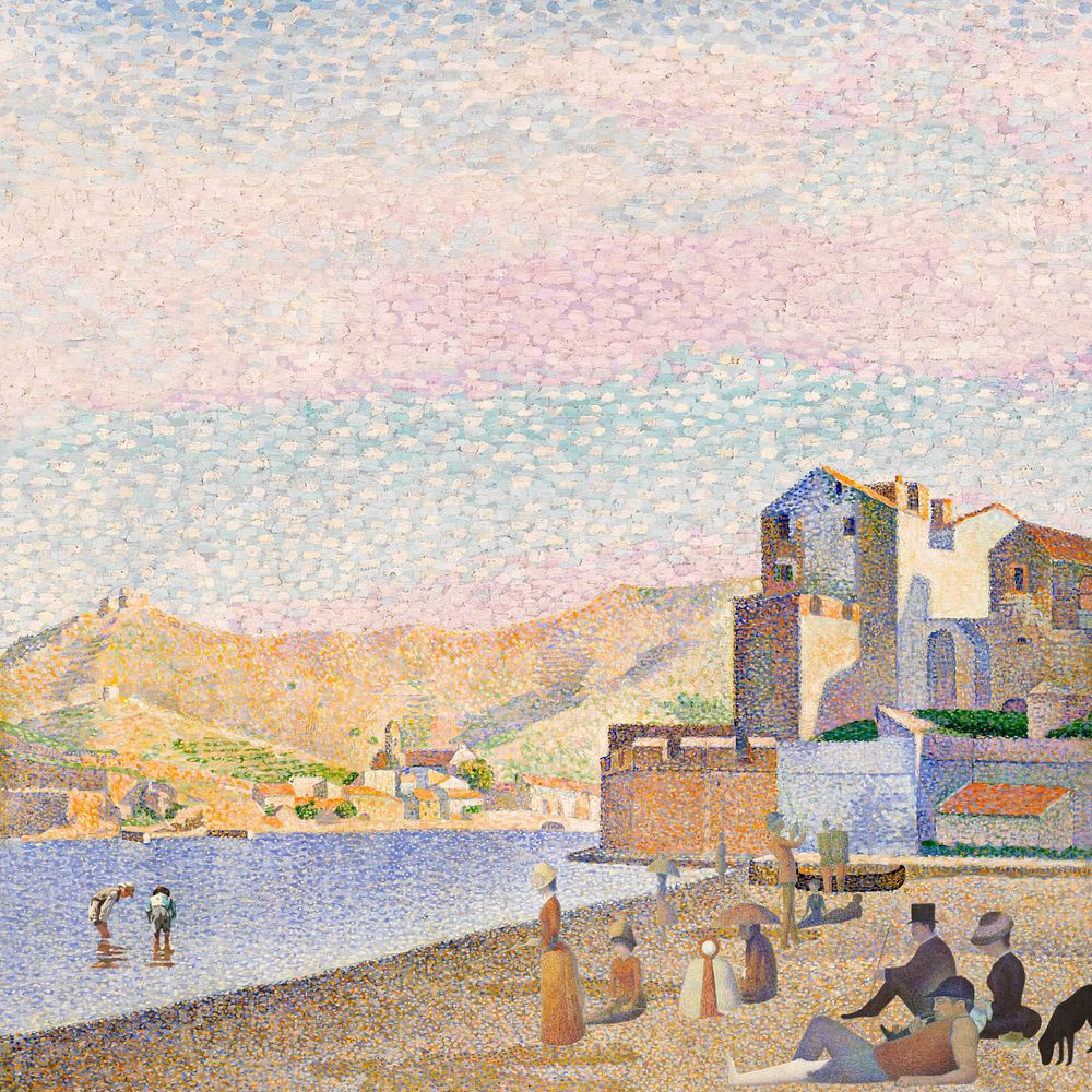 Beach town background, editable design. Famous artwork by Paul Signac, remixed by rawpixel.