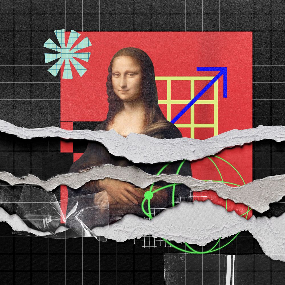 Mona Lisa ripped paper collage, customizable design. Artwork by Leonardo da Vinci, remixed by rawpixel.