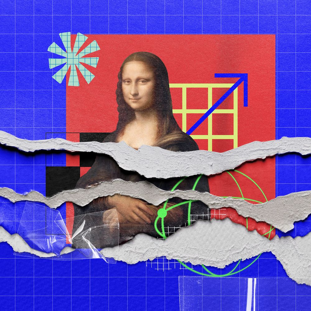 Mona Lisa ripped paper collage, customizable design. Artwork by Leonardo da Vinci, remixed by rawpixel.