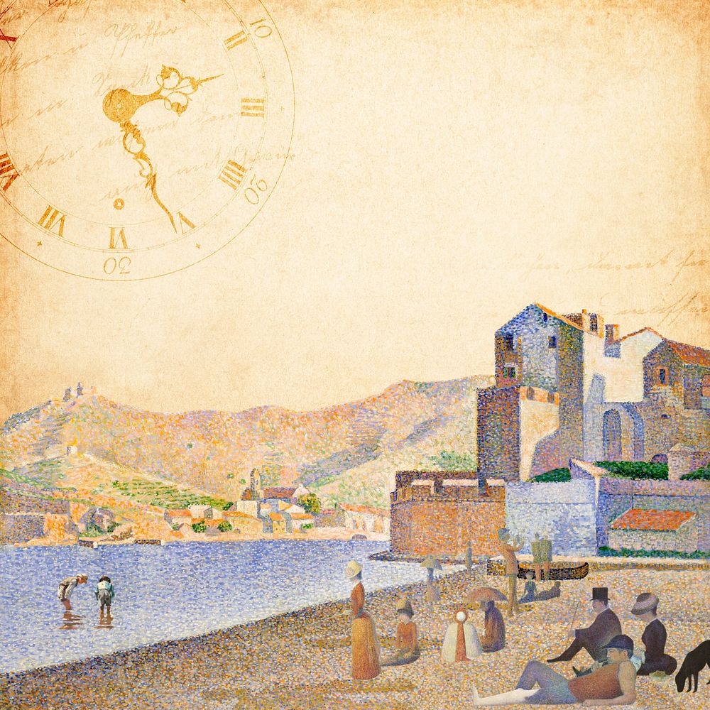 Beach town background, editable design. Famous artwork by Paul Signac, remixed by rawpixel.