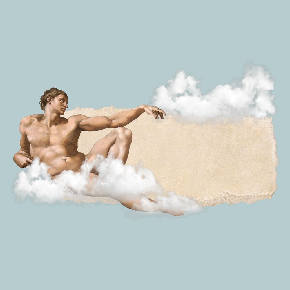 The Creation of Adam ripped paper, editable Michelangelo Buonarroti's famous painting, remixed by rawpixel