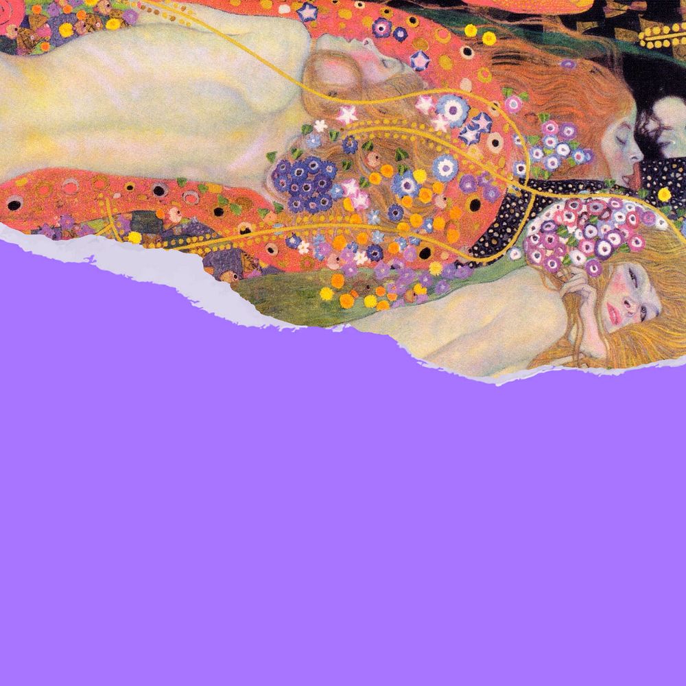 Gustav Klimt's Water Serpents II, editable famous painting ripped paper design, remixed by rawpixel