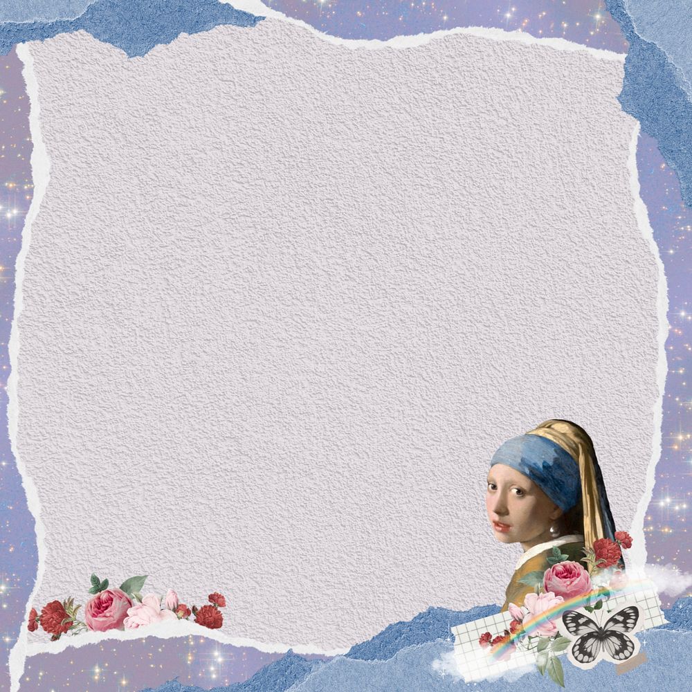 Vermeer girl ripped paper frame, editable design. Famous artwork remixed by rawpixel.