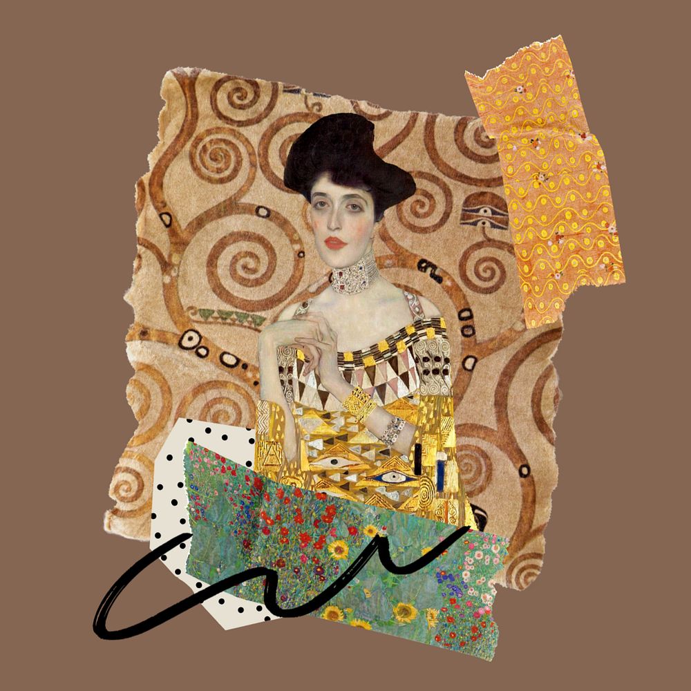 Gustav Klimt's famous painting collage, editable Portrait of Adele Bloch-Bauer I design, remixed by rawpixel