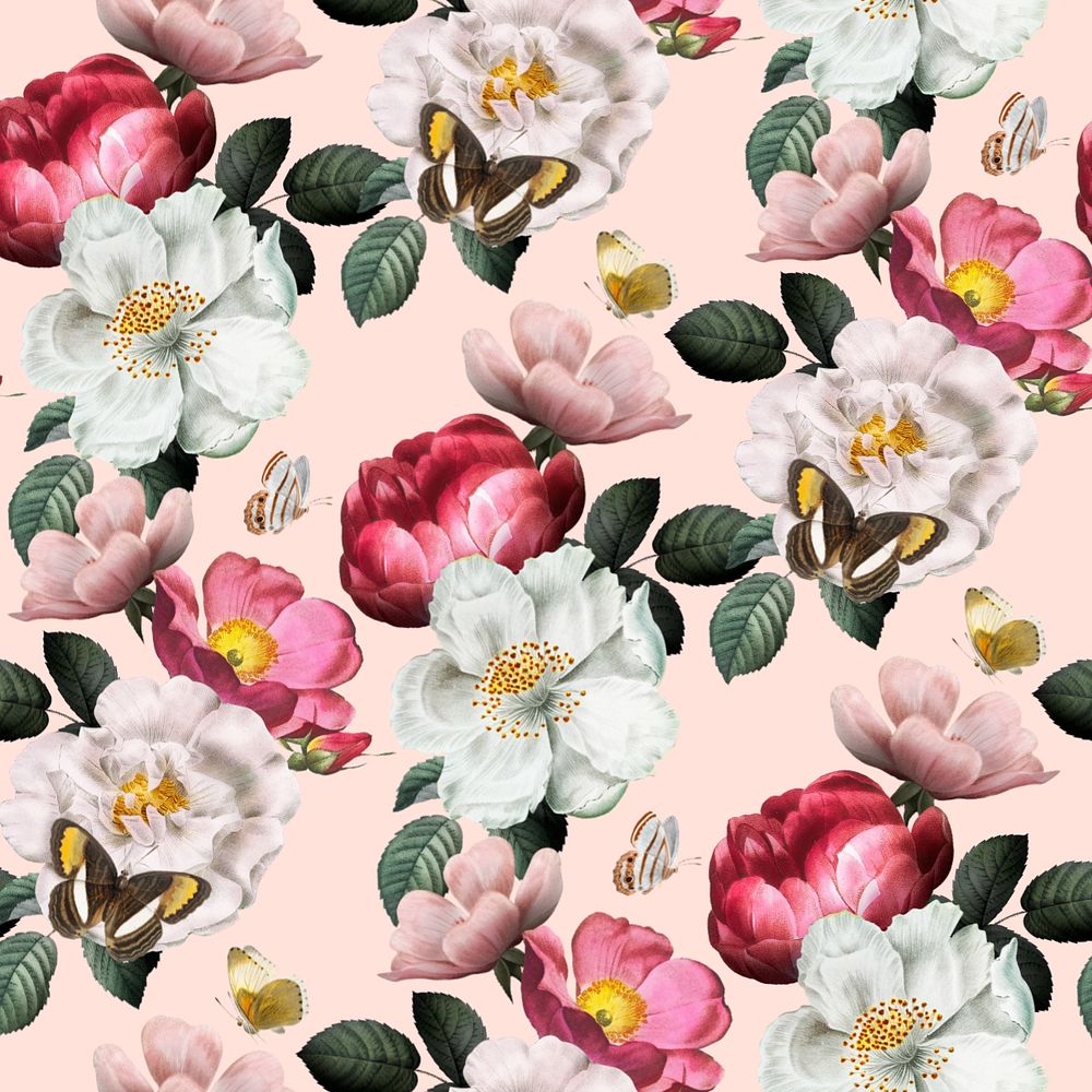 Editable vintage watercolor flower pattern illustration