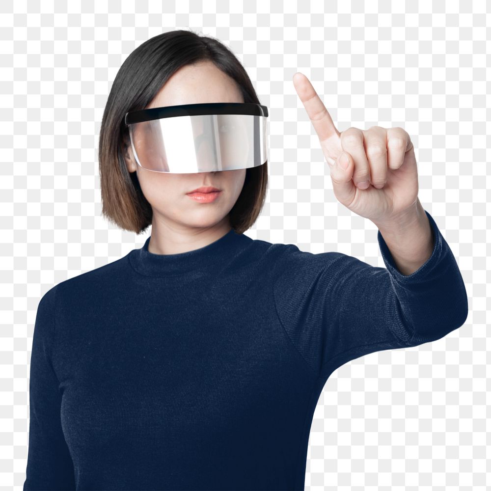 Woman using VR mockup element editable design