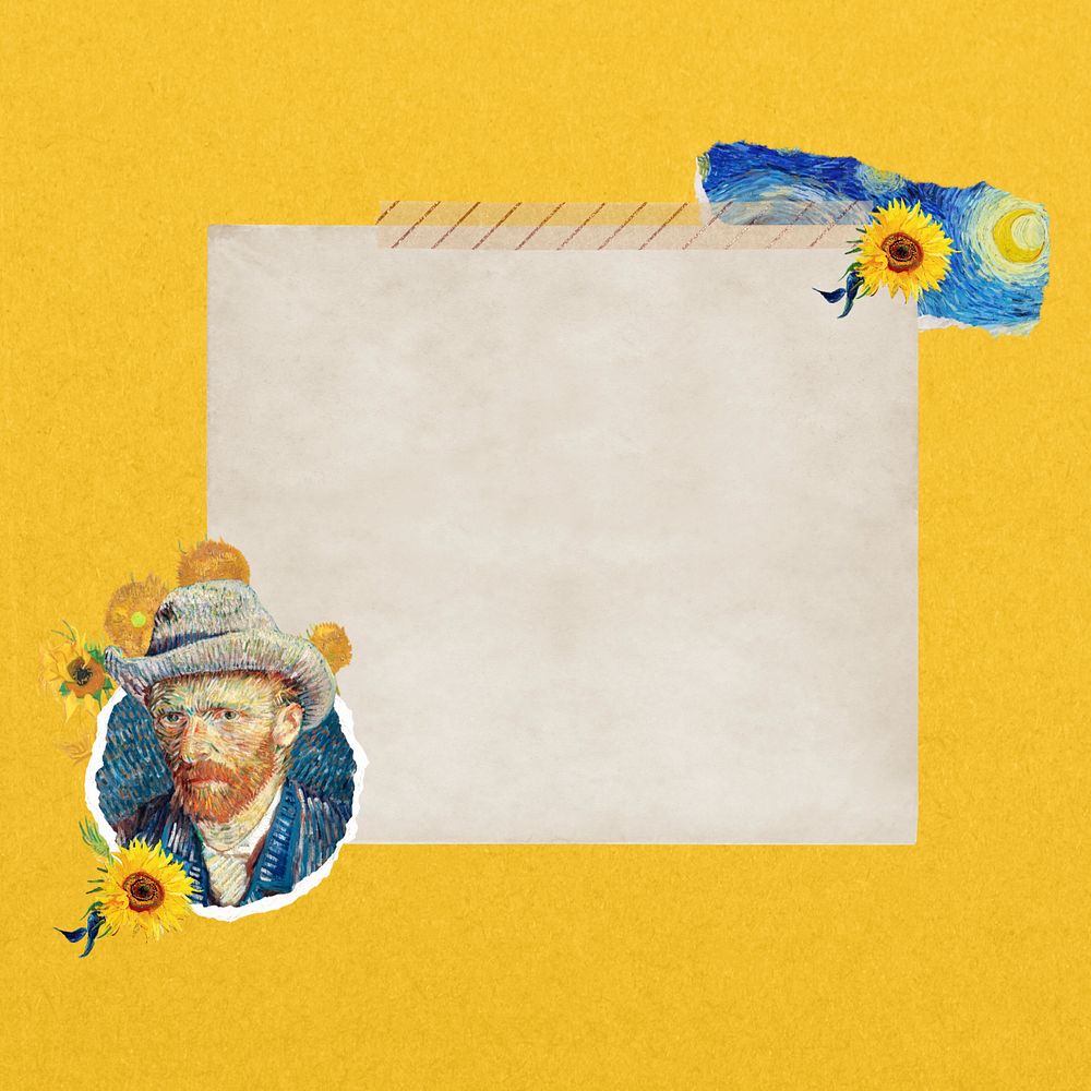 Vintage note paper, editable Van Gogh's self-portrait design, remixed by rawpixel