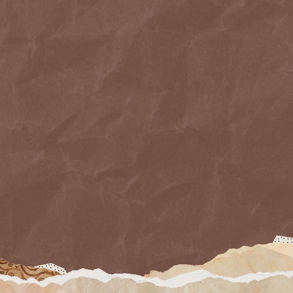 Wrinkled brown background, editable ripped beige paper border