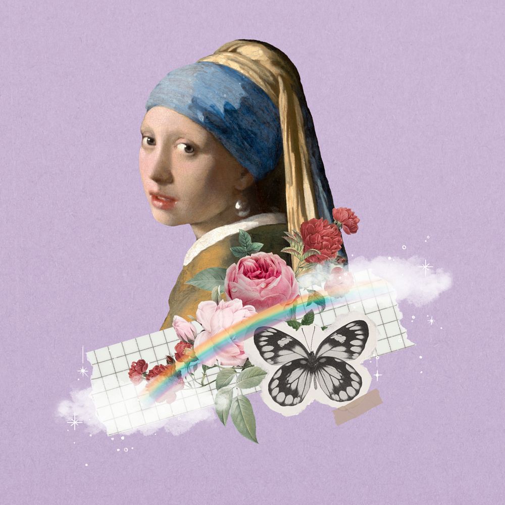 Vermeer girl collage element, customizable design. Famous artwork remixed by rawpixel.