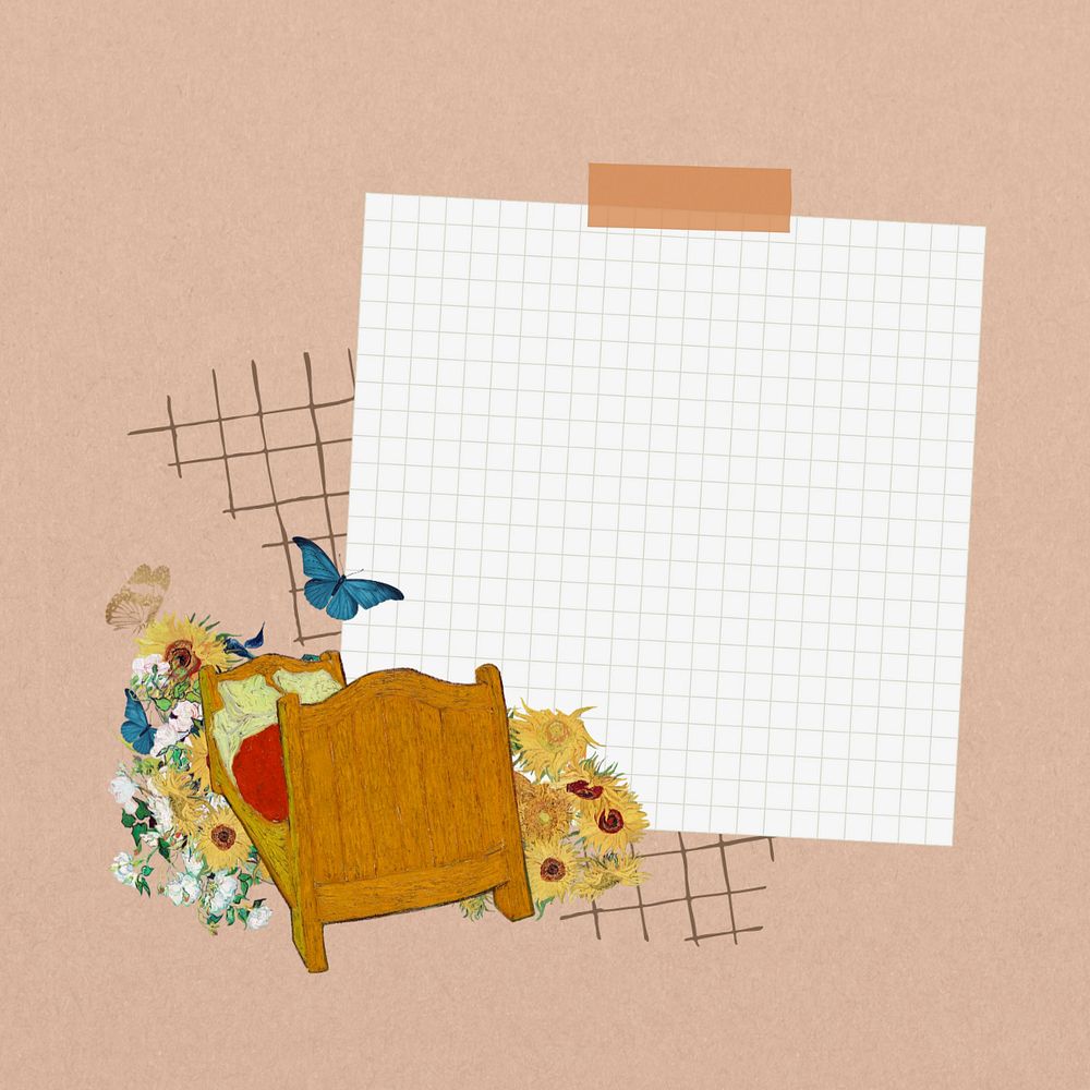 Editable grid notepaper, Van Gogh's famous painting collage design, remixed by rawpixel